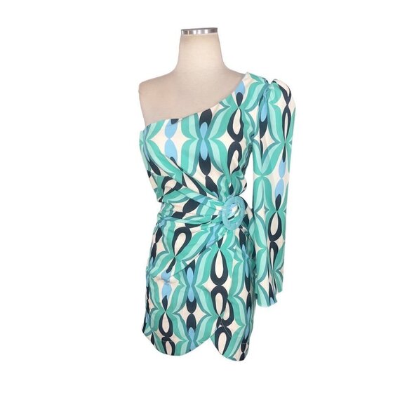 PatBO Twist One Shoulder Mini Dress in Piscene Blue 2 New Womens Cocktail - Picture 5 of 14